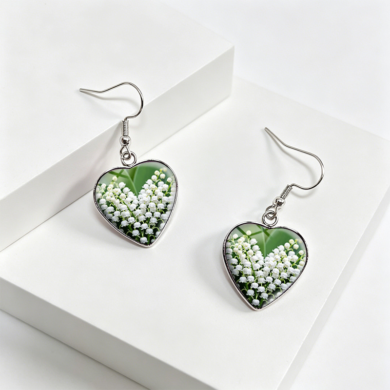 Fresh White Lily of the Valley Heart Shape Dangle Earrings